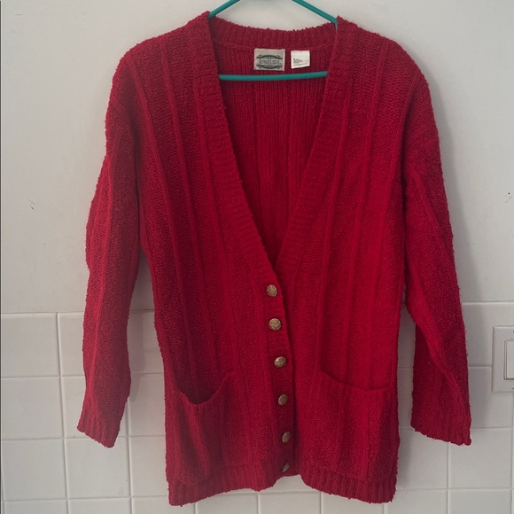 Vintage Red Cardigan Sweater 90s Women’s Knit Button Front S - Picture 1 of 7